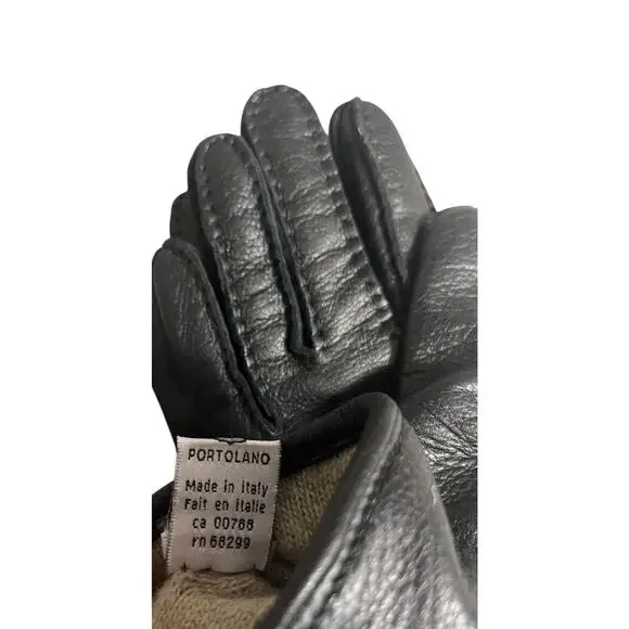 Portolano Leather Gloves Sheepskin Cashmere Lining Small Black - Picture 3 of 6